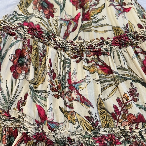 Free People Purple Haze hummingbird tiered v neck tunic size XS floral hi low - Picture 9 of 9